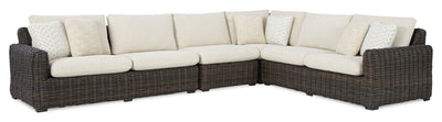 Halifax 4-Piece Outdoor Patio Set with 2 Loveseats, Armless & Corner Chairs, UV & Weather Resistant - Beige/Brown | Ensemble Halifax 4 pièces pour la terrasse à l’extérieur avec 2 causeuses, fauteuil sans accoudoirs et fauteuil en coin - brun et beige