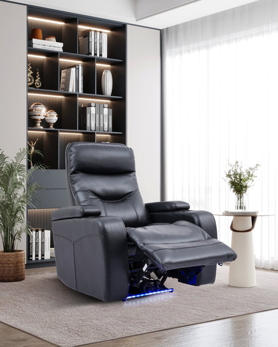 Glow 33\" Fabric Power Reclining Chair with Storage Armrests - Black