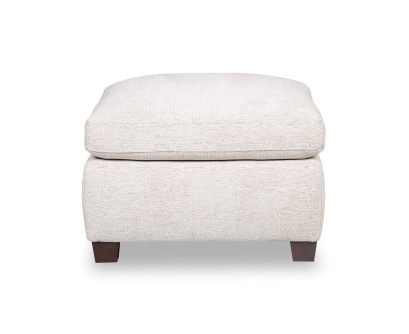 Mallie 28\" Chenille Fabric Ottoman with Wood Legs - Shell White
