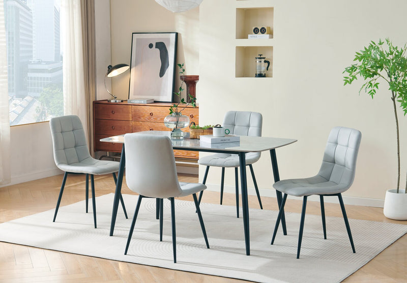 Arlo Dining Table with Sintered Stone Top, 55\"W, Metal - Grey/Black