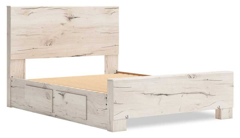 Derekson Storage Bed with 2 Built-In Side Drawers, Rustic White - Full Size
