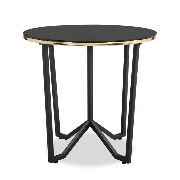 Xander 24\" Modern Round Glass Top End Table - Black and Gold with Metal Legs