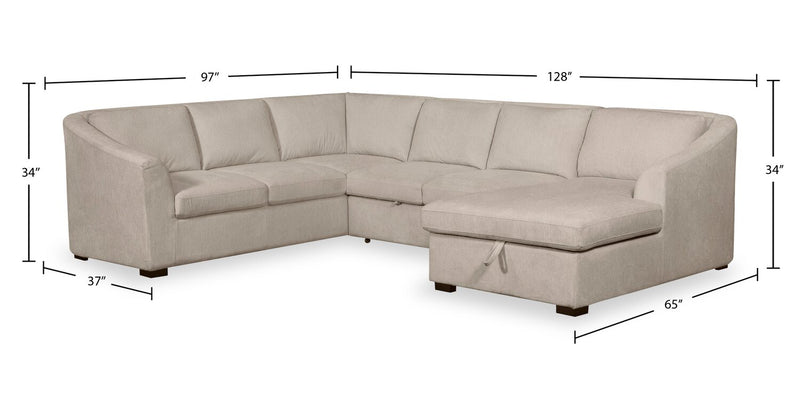 Envy 3-Piece Right-Facing Chenille Fabric Sleeper Sectional with Storage Chaise - Almond Beige