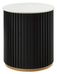 Kort & Co. Capri 20” Modern Round End Table with White Sintered Stone Top - Black and Gold 