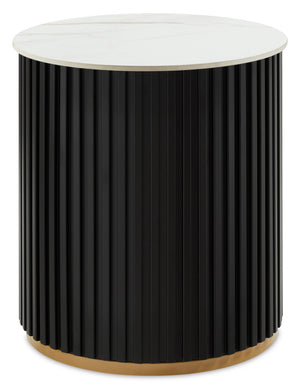 Kort & Co. Capri 20” Modern Round End Table with White Sintered Stone Top - Black and Gold