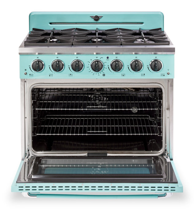 Classic Retro by Unique 36\" 5.2 Cu. Ft. 6-Burner Gas Range with Convection - Ocean Mist Turquoise - UGP-36CR T