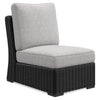 ["Jasper Outdoor Patio Armless Chair - Resin Wicker, Nuvella Fabric, UV & Weather Resistant - Grey/Black"]