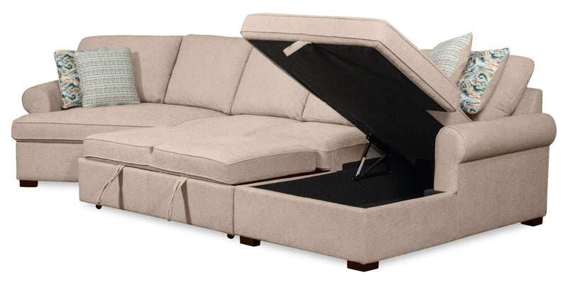 Scott Living Haven 3-Piece Left-Facing Chenille Fabric Cuddler Sleeper Sectional with Storage - Taupe