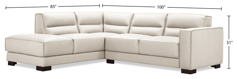 Citadel 2-Piece Left-Facing Top-Grain Genuine Leather Sectional with Wood Legs - Frost White