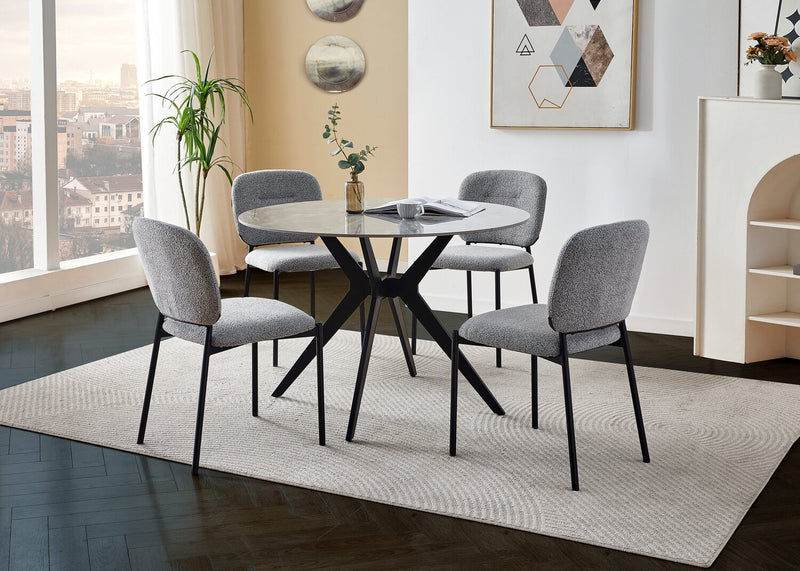 Luka 5pc Dining Set with Table & 4 Chairs, Sintered Stone Top, Metal, 43.5\"W Round - Grey