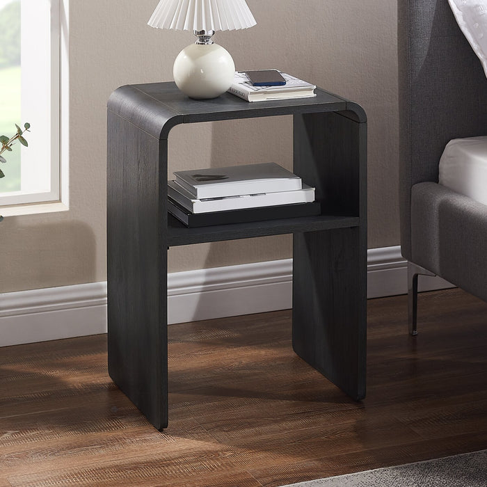 Odin Bedside Nightstand with Storage Shelf, 18\"W x 25.75\"H - Black