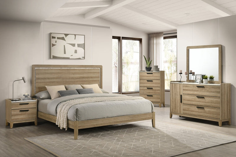 Sable 5pc Bedroom Set with Bed, Dresser & Mirror, Light Brown - King Size
