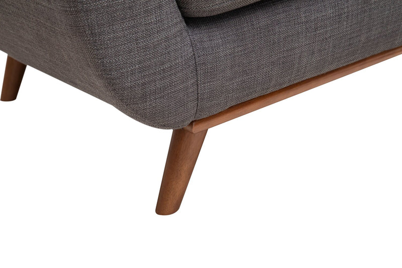 Kort & Co. Freeman 63\" Linen-Look Fabric Loveseat with Wood Legs and Tufted Back Cushions - Charcoal Grey