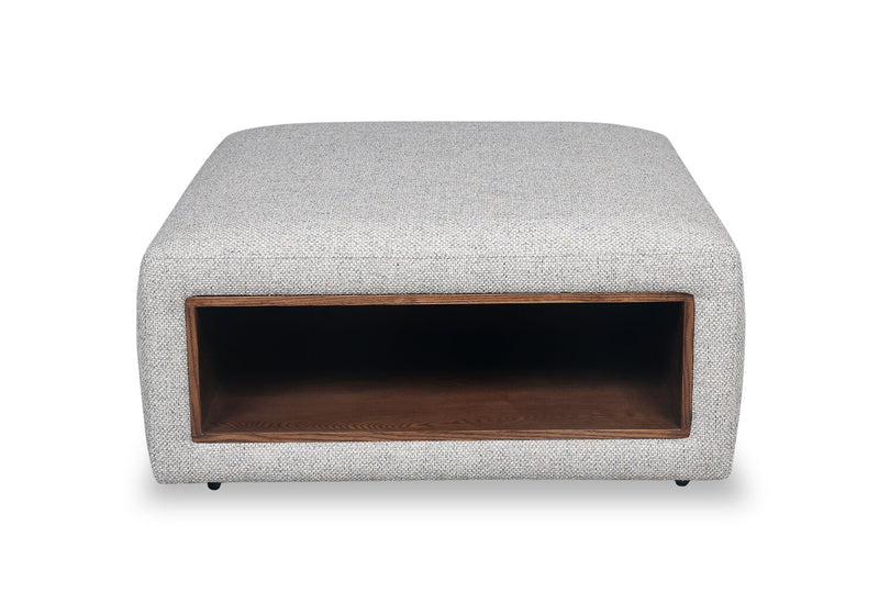 Geneva 32.5\" Chenille Fabric Cocktail Ottoman with Storage and Wood Legs - Cloud Beige