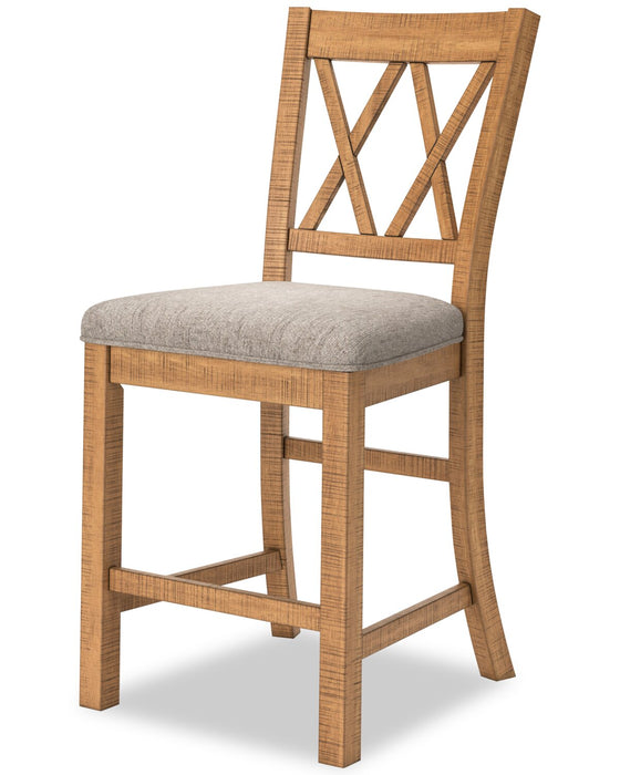Archer Counter-Height Dining Chair with Fabric Seat, Cross-back - Light Brown
