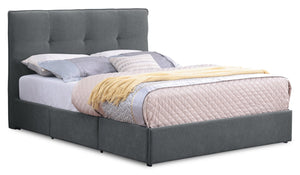 Amos Upholstered Storage Bed in Charcoal Fabric with Tufted Headboard & 3 Built-in Drawers - Full Size