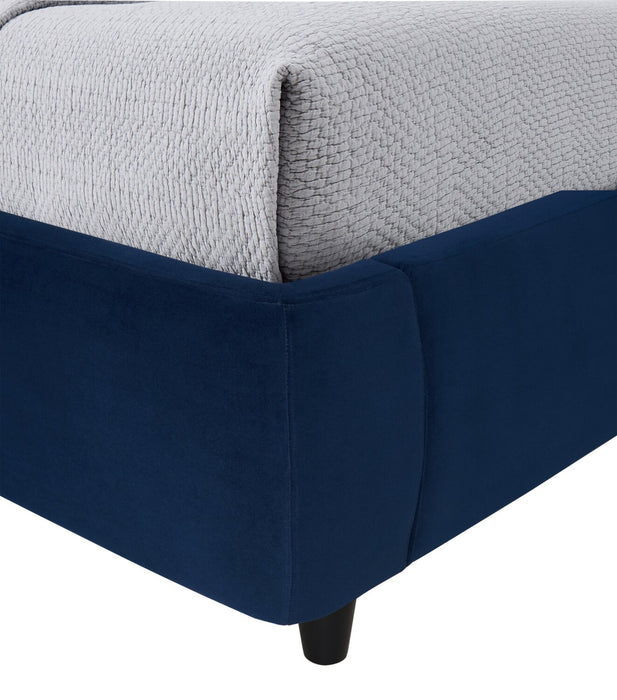 Mave Upholstered Platform Bed in Blue Velvet Fabric - Queen Size