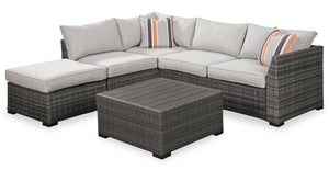 Victoria 4-Piece Outdoor Patio Set with Loveseat, Armless Chair, Corner Chair & Ottoman - Weather Resistant - Grey