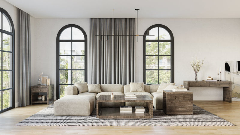 Avalon 52” Modern Solid Wood Coffee Table with Shelf and Casters - Brown