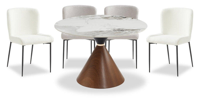 Alwin Dining Table with Sintered Stone Top, Hourglass Base with Gold Accent - 47.25\"W Round - Brown