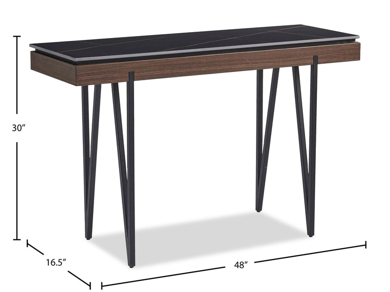 Juno 48\" Modern Sofa Table with Sintered Stone Top - Black