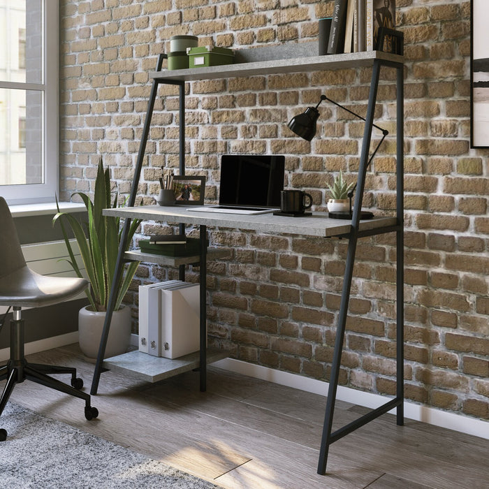 James 43” Office Desk with Hutch and Shelves - Grey