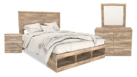 Oakley 6pc Bedroom Set with Storage Bed, Dresser, Mirror & Nightstand, Made in Canada, Natural - Queen Size 