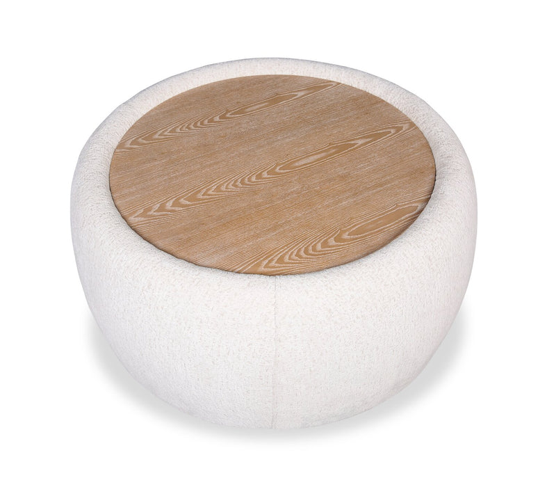 Rio 36\" Chenille Fabric Cocktail Ottoman with Wood Top and Legs - Alabaster White