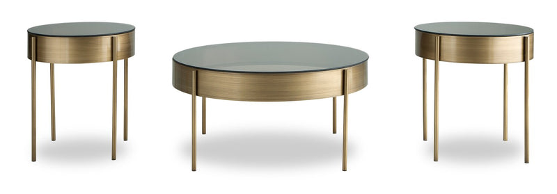 Sylvia 36” Modern 3-Pack Round Coffee + 2 End Tables - Brushed Brass