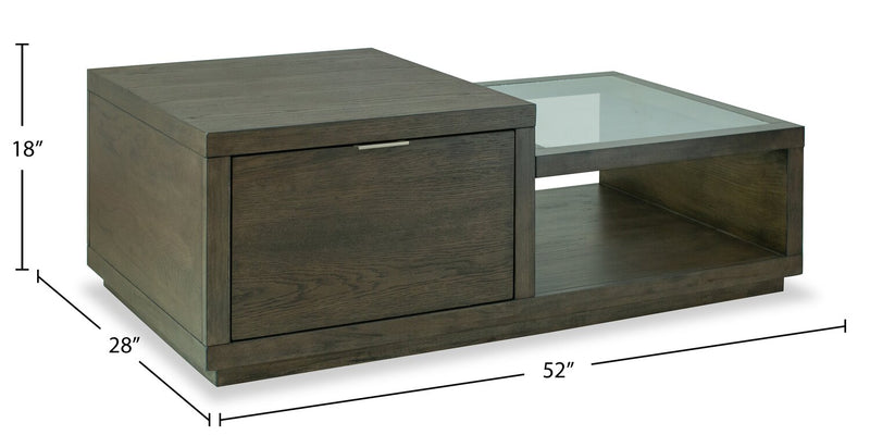 Hatfield 52” Modern Solid Wood Coffee Table with Storage and Casters - Homestead Brown