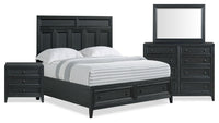 Casa 6pc Bedroom Set with Bed, Dresser, Mirror & Nightstand, Black - Queen Size 