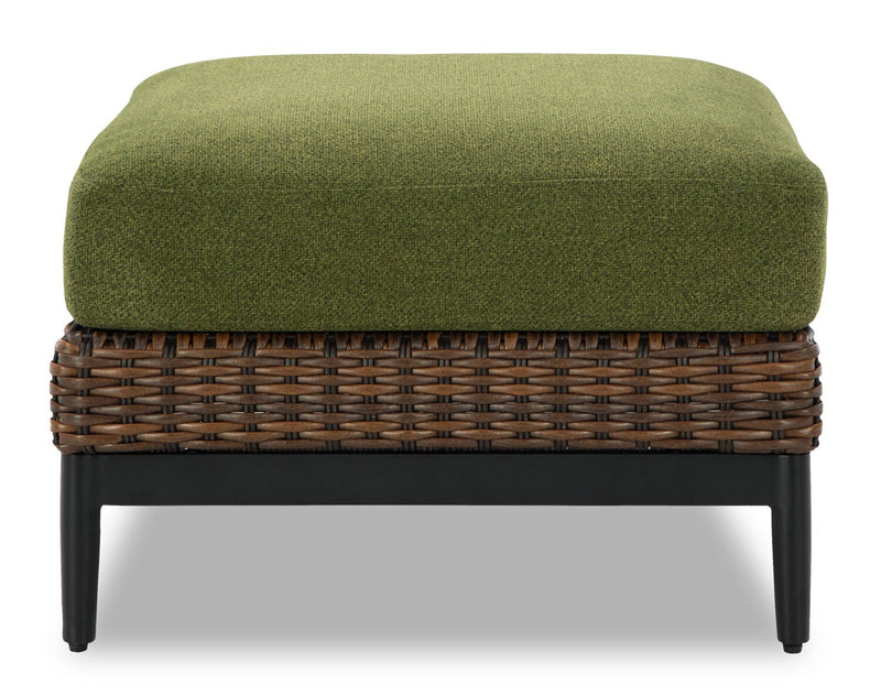 Tofino Outdoor Patio Ottoman - Resin Wicker & Aluminum - UV & Weather Resistant - Green/Brown/Black