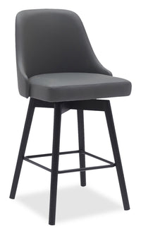 Nash Counter-Height Stool with Swivel Seat, Vegan Leather Fabric, Metal - Charcoal 