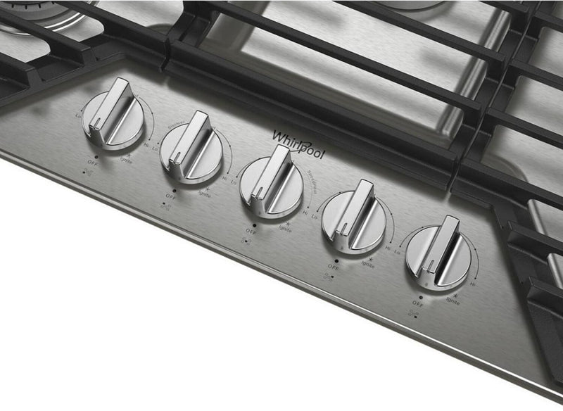 Whirlpool 36\" Gas Cooktop with Fifth Burner and EZ-2-Lift™ Hinged Cast-Iron Grates - WCGK5036PS