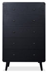 Milan Bedroom Chest of Drawers, 5-Drawer, Mid-Century Modern, 32\"W x 51\"H - Black