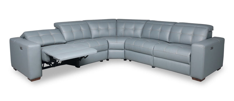 Geneva 3-Piece Genuine Leather Power Reclining Sectional with Power Headrests and USB Port - Pool Blue