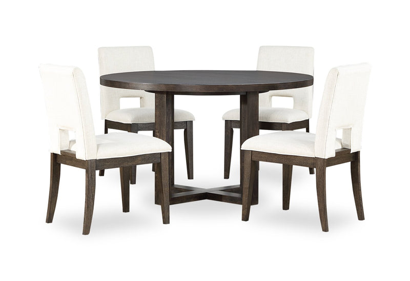Zelda 5pc Dining Set with Table & 4 Chairs, 52\"W Round - White & Espresso Brown