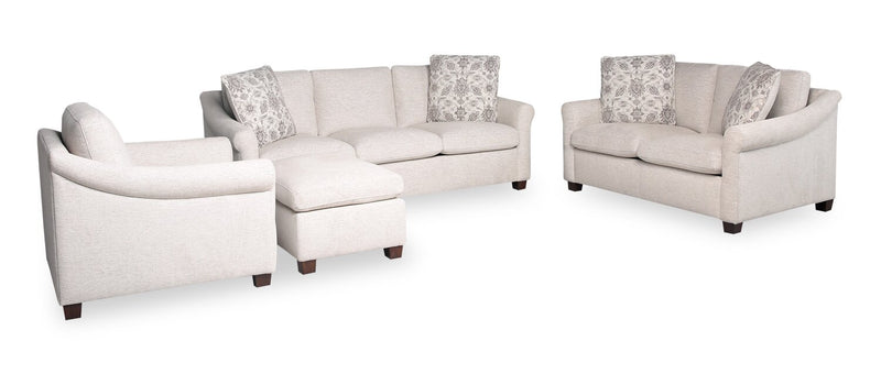 Mallie 84\" Chenille Fabric Sofa with Rolled Arms and Wood Legs - Shell White