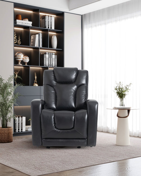 Kenzo 35\" Leather-Look Fabric Power Gliding Reclining Chair with Power Headrest, Footrest and USB Port - Black