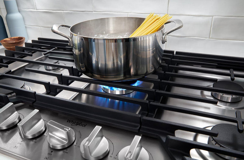 Whirlpool 36\" Gas Cooktop with Fifth Burner and EZ-2-Lift™ Hinged Cast-Iron Grates - WCGK7036PS