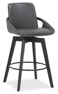 Apex Counter-Height Stool with Swivel Seat, Vegan Leather Fabric, Metal - Grey 