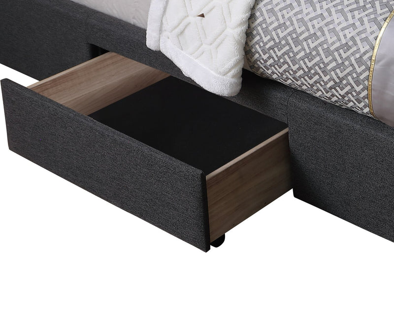 Beck Upholstered Storage Bed in Dark Grey Fabric, Button Tufted - Queen Size