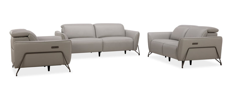 Riviera Top-Grain Genuine Leather Power Reclining Sofa - Light Grey