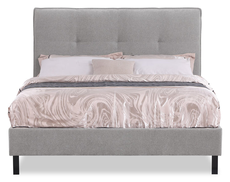 Amos Upholstered Platform Bed in Grey Fabric with Tufted Headboard - King Size