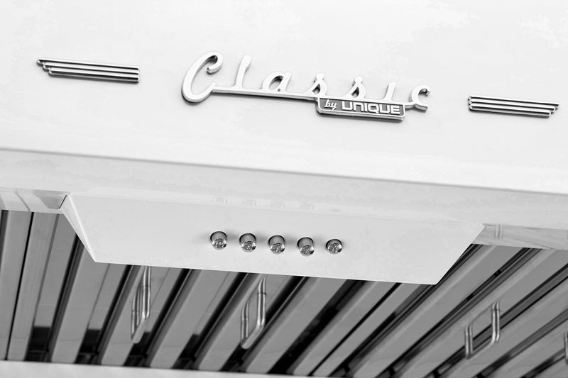 Classic Retro by Unique 36\" 700 CFM Under-Cabinet Range Hood - Marshmallow White - UGP-36CR RH W