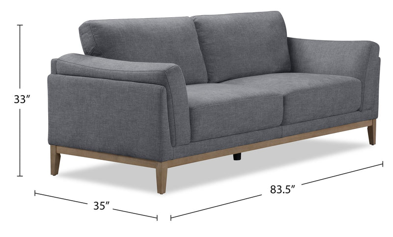 Valley 83.5\" Fabric Sofa with Rubberwood Base and Legs - Pewter