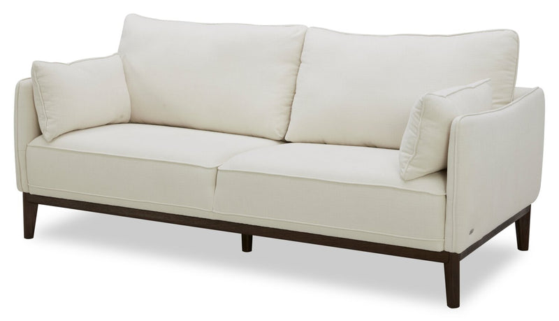 Cindy Crawford Home Gena 78.7\" Linen-Look Fabric Condo Size Sofa with Removable Back Cushions - Cotton White