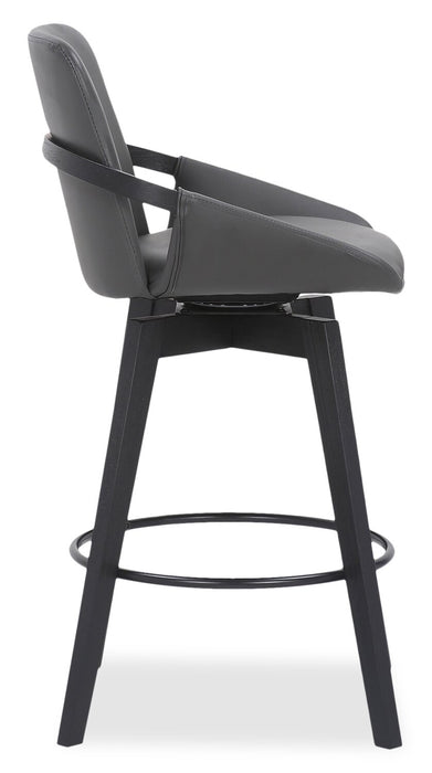 Apex Counter-Height Stool with Swivel Seat, Vegan Leather Fabric, Metal - Grey