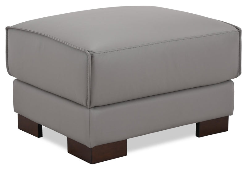 Citadel 28\" Top-Grain Genuine Leather Ottoman with Wood Legs - Grey
