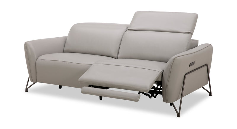 Riviera Top-Grain Genuine Leather Power Reclining Sofa - Light Grey